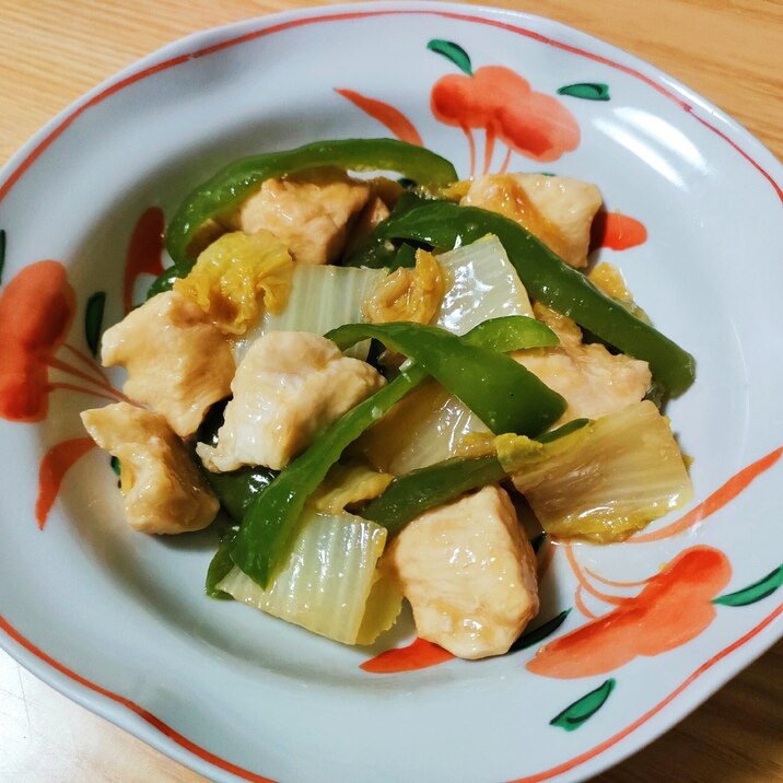 鶏むね肉と白菜とピーマンの生姜蒸し煮